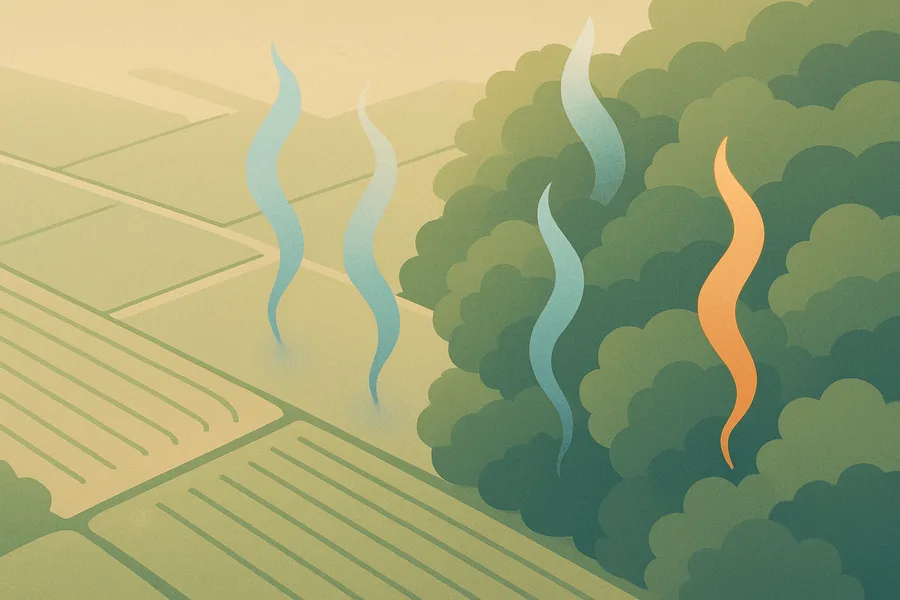 Illustration of How much water plants release, from NASA's ECOSTRESS on the Space Station (70 m detail)