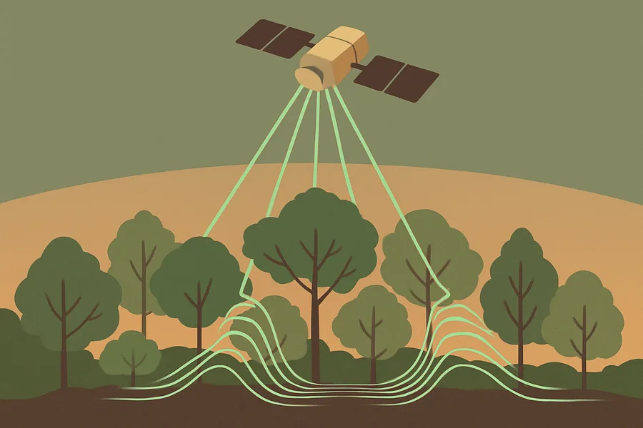 Illustration of Raw laser pulse shapes from forests, from NASA's GEDI laser on the Space Station