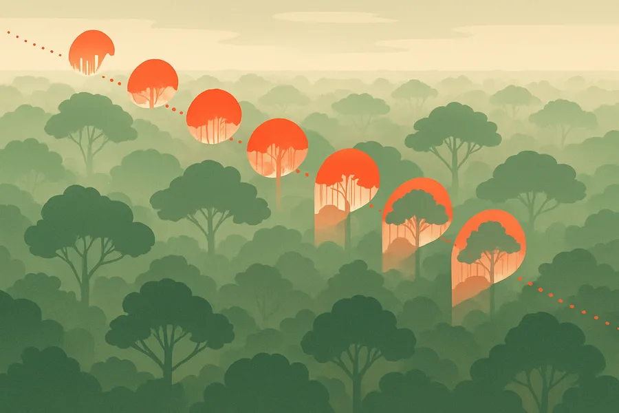 Illustration of Ground and tree-top height measured by laser, from NASA's GEDI on the Space Station