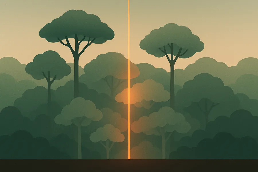 Illustration of How tall and thick forest canopy is, by laser, from NASA's GEDI on the Space Station
