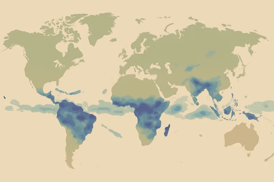 Illustration of How much rain fell worldwide each day, corrected estimate, from the GPM satellite network (~11 km detail)
