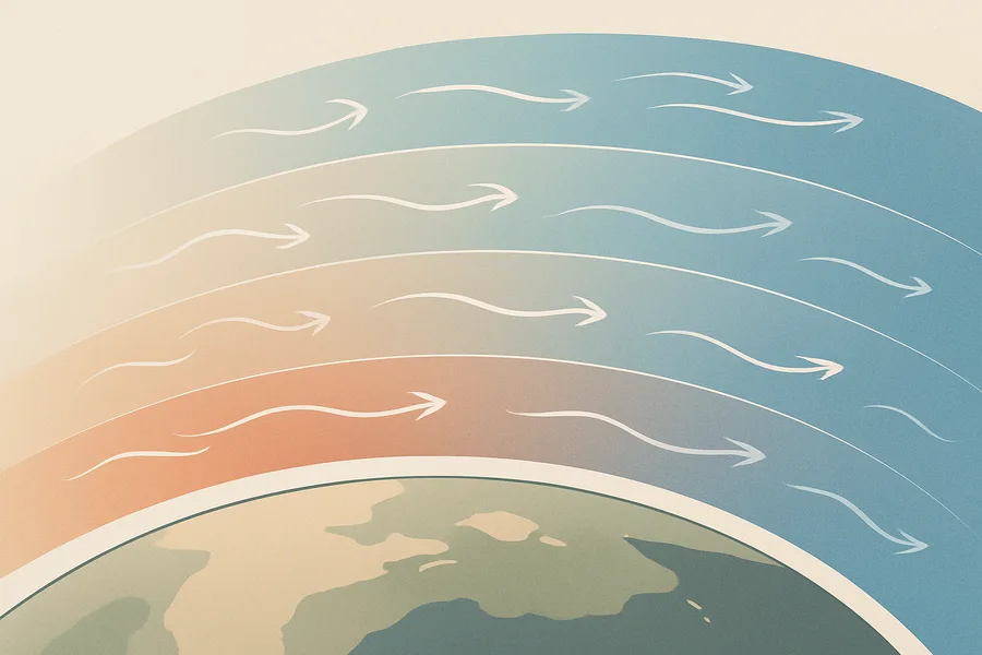 Illustration of A 3D snapshot of the air by altitude (wind, temperature, moisture), from NASA's MERRA-2 record
