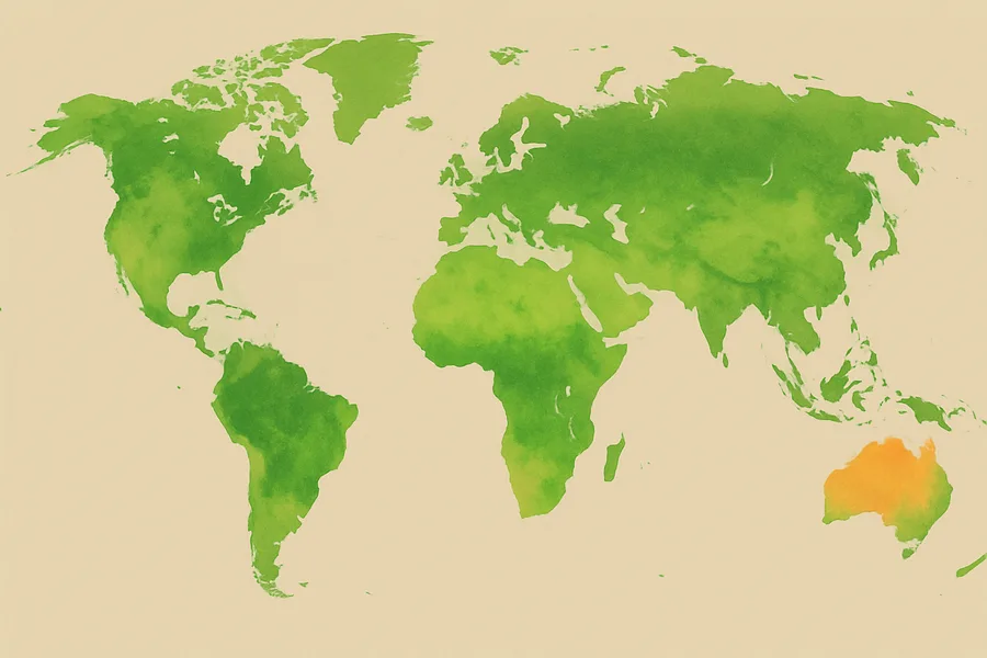 Illustration of How green the land is, gap-filled every 8 days, from NASA's MODIS on Terra (500 m detail)