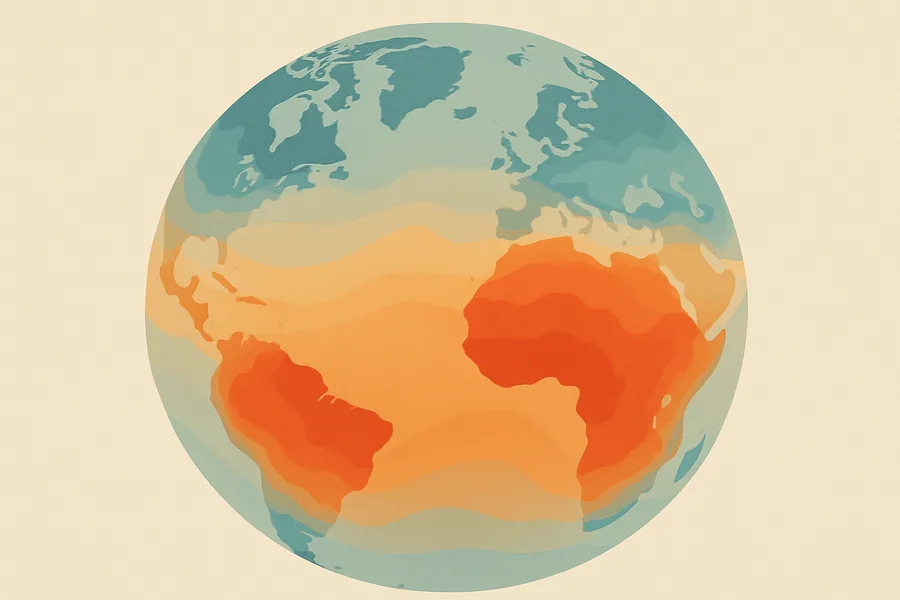 Illustration of How hot the land surface gets, from NASA's MODIS sensor on Terra (monthly, 6 km detail)