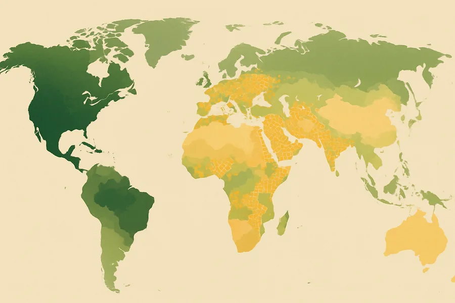 Illustration of How green the vegetation is (NDVI), from NASA's MODIS on the Terra satellite (monthly, 1 km detail)