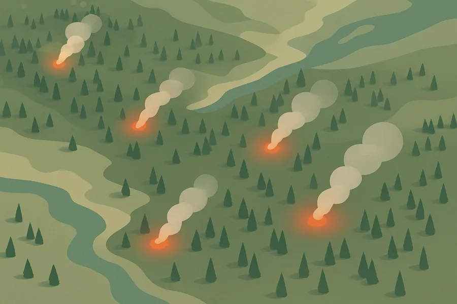 Illustration of Where fires are burning right now, from NASA's MODIS sensor on the Terra satellite (1 km detail)
