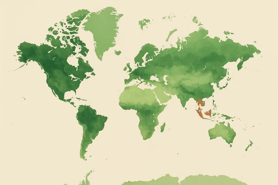 Illustration of How dense the leaf cover is, gap-filled, from NASA's MODIS on Terra (8 days, 1 km detail)