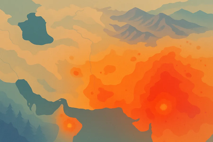 Illustration of How hot the land surface gets, from NASA's MODIS sensor on the Terra satellite (1 km detail)