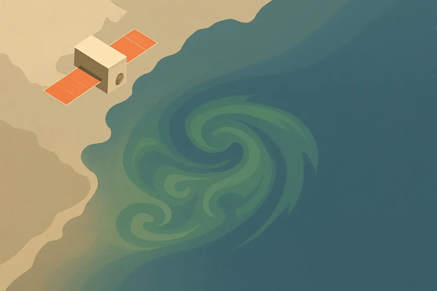 Illustration of Ocean colour and tiny plant life, live, from NASA's MODIS on the Aqua satellite