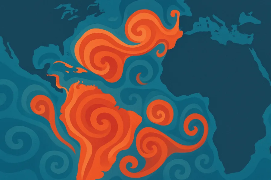 Illustration of How warm the sea surface is worldwide, blended daily from many satellites (~1 km detail)
