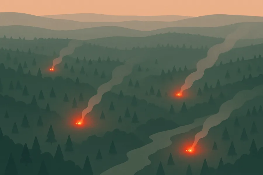 Illustration of Where active fires burned each 8 days, from NASA's MODIS sensor on Aqua (~1 km detail)