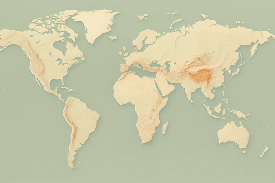 Illustration of Ground elevation map of the world, from NASA's Shuttle radar mission (~30 m detail)