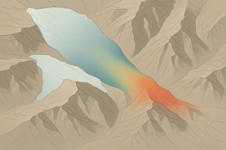 Illustration of How far the ground shifted sideways, mapped, from the NASA-ISRO NISAR radar satellite (beta)