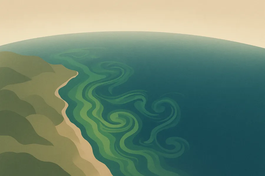 Illustration of Ocean colour and tiny plant life, from ESA's OLCI sensor on Sentinel-3B