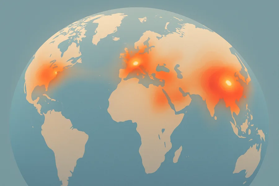 Illustration of Nitrogen dioxide pollution in the air overhead, daily world map, from NASA's OMI on Aura