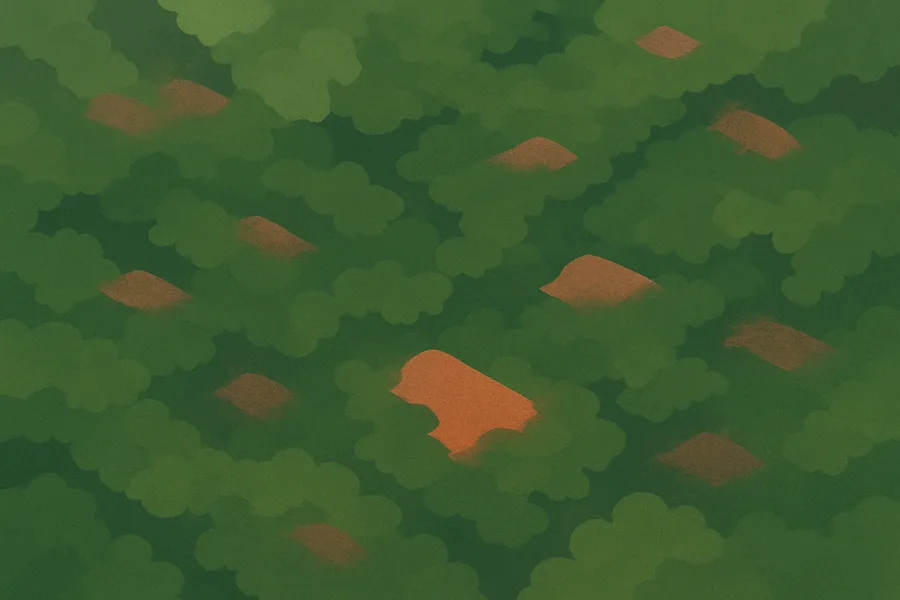 Illustration of Yearly map of where plants were lost or damaged, from Landsat and ESA's Sentinel-2