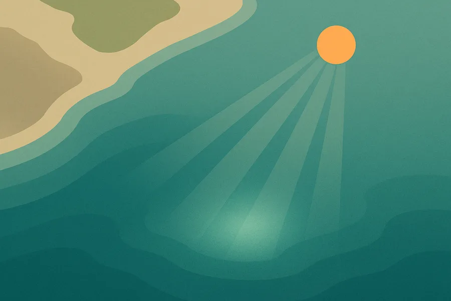 Illustration of How ocean water absorbs and scatters light, from NASA's OCI sensor on the PACE satellite