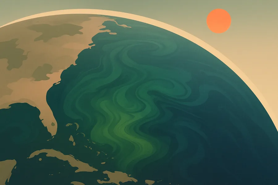 Illustration of Ocean carbon and tiny plant life, from NASA's OCI sensor on the PACE satellite