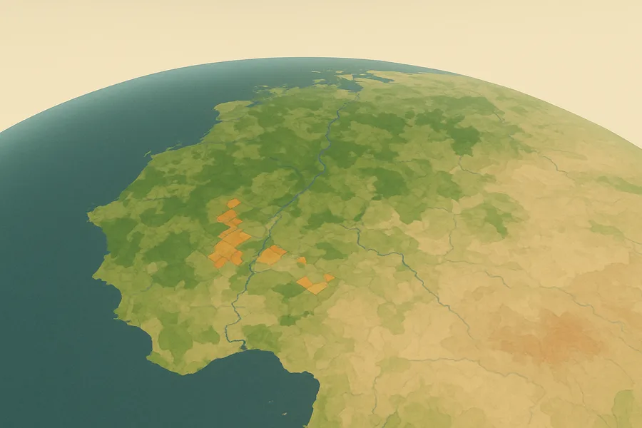 Illustration of True surface colours of the land, from NASA's OCI sensor on the PACE satellite