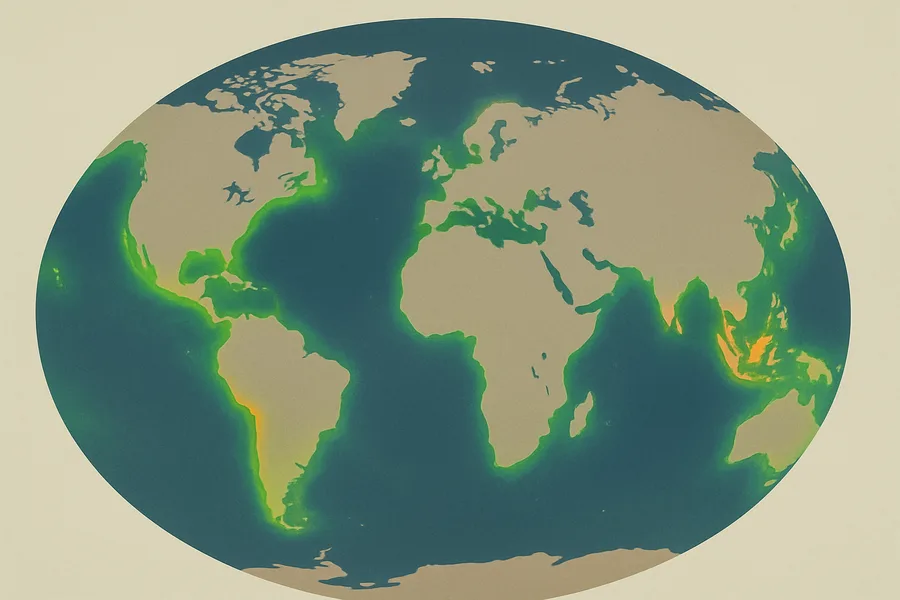Illustration of Tiny ocean plants worldwide (chlorophyll), from NASA's OCI sensor on the PACE satellite