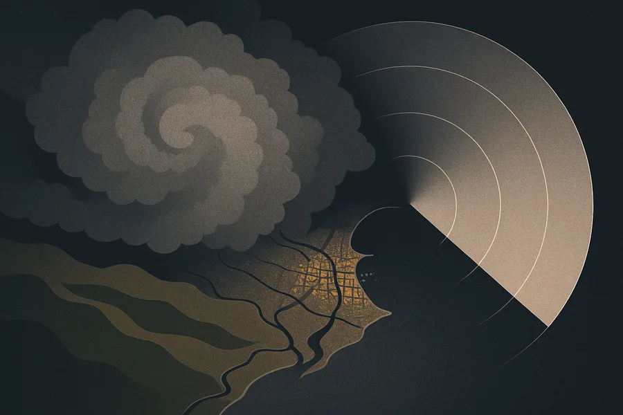 Illustration of Raw radar images that see through cloud and dark, from the Sentinel-1C satellite
