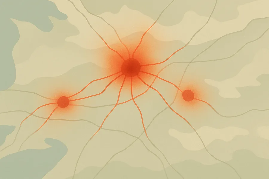Illustration of Nitrogen dioxide pollution overhead, live, from NASA's TEMPO instrument (~10 km detail)