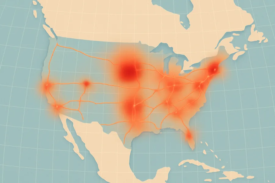 Illustration of Nitrogen dioxide pollution, near-real-time, from NASA's TEMPO watching North America