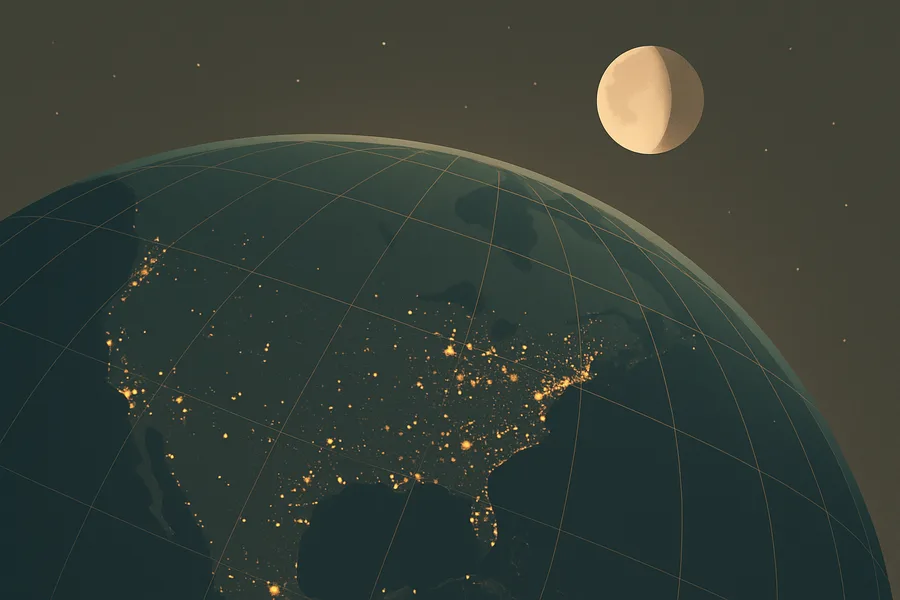 Illustration of Where each night-light pixel sits on Earth, from NASA's VIIRS on Suomi-NPP (~750 m detail)