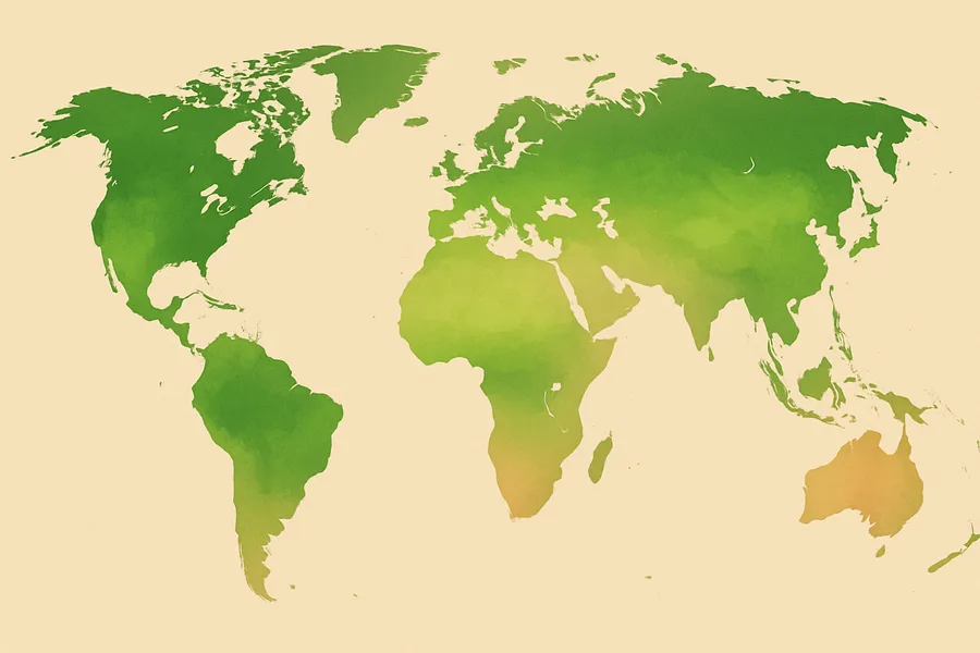 Illustration of How green the land is, from NASA's VIIRS sensor on Suomi-NPP (16-day, 1 km detail)
