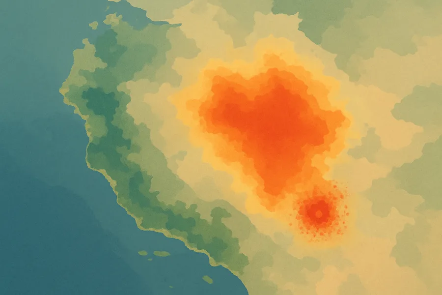 Illustration of How hot the land is by day each day, from NASA's VIIRS sensor on Suomi-NPP (1 km detail)