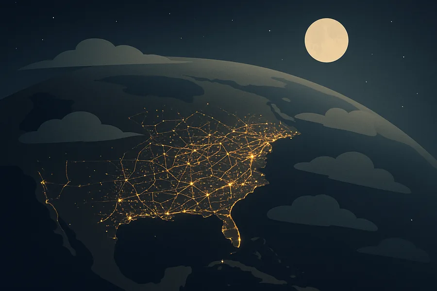 Illustration of Raw nighttime brightness measured at the satellite each day, from VIIRS on Suomi-NPP