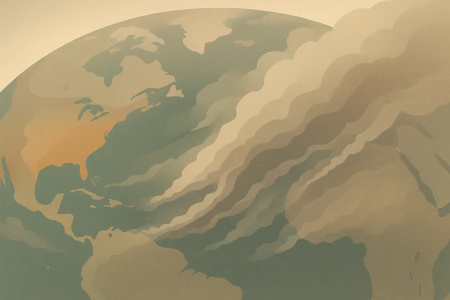 Illustration of How hazy the air is from dust and smoke, from NASA's MODIS on Terra (10 km detail)